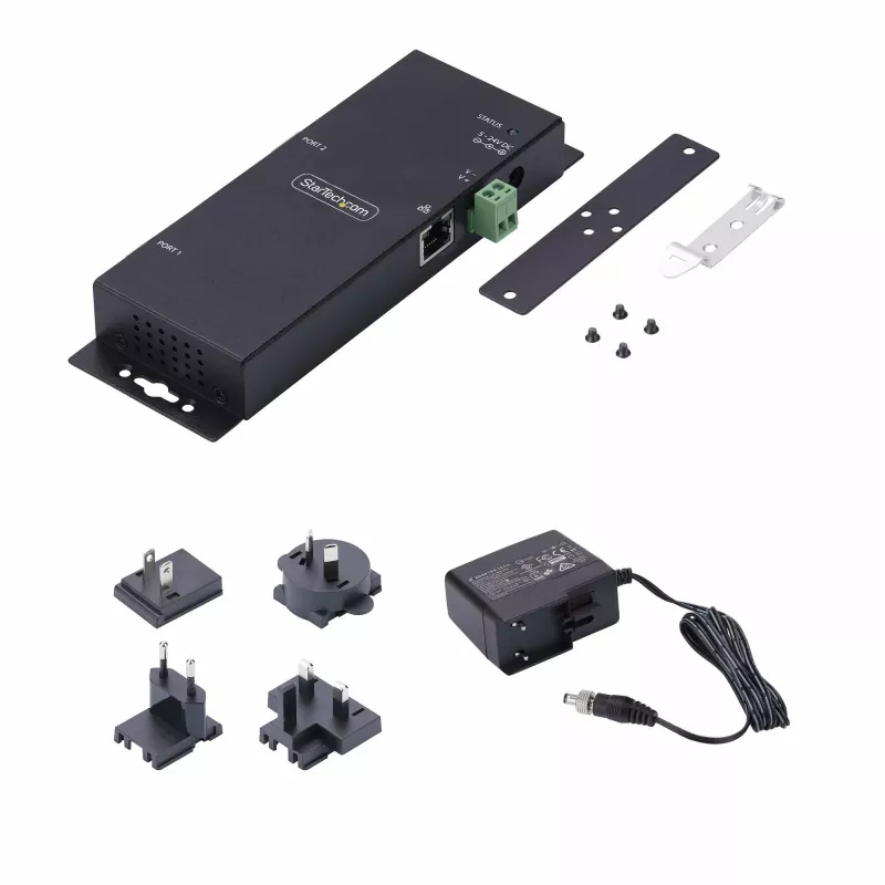 StarTech.com 2 prievadų nuoseklioji į Ethernet adapteris, IP nuosekliojo įrenginio serveris nuotoliniams RS232 įrenginiams, montuojamas ant sienos/DIN bėgio, metalinis korpusas, RJ45 LAN į DB9 nuoseklųjį keitiklį