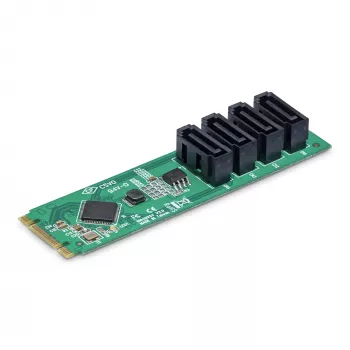 StarTech.com 4 prievadų M.2 į SATA adapterio kortelė, M.2 PCIe 3.0 į SATA HDD/SSD plėtinio kortelė, ASM1064 mikroschema, M.2 NVMe į 4x HDD/SSD, skirta Windows/macOS/Linux