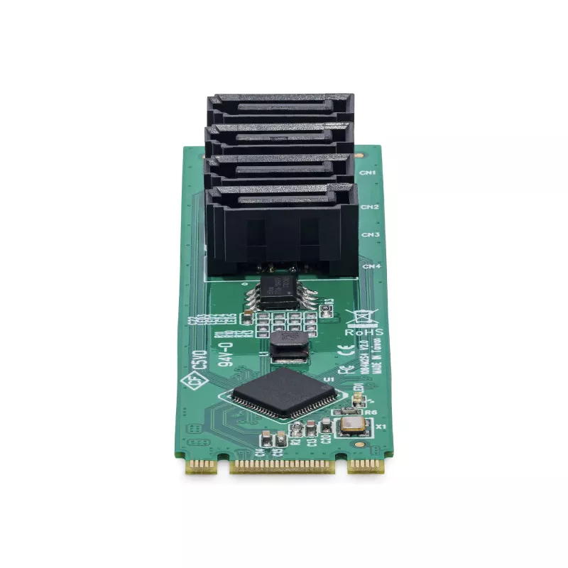 StarTech.com 4 prievadų M.2 į SATA adapterio kortelė, M.2 PCIe 3.0 į SATA HDD/SSD plėtinio kortelė, ASM1064 mikroschema, M.2 NVMe į 4x HDD/SSD, skirta Windows/macOS/Linux