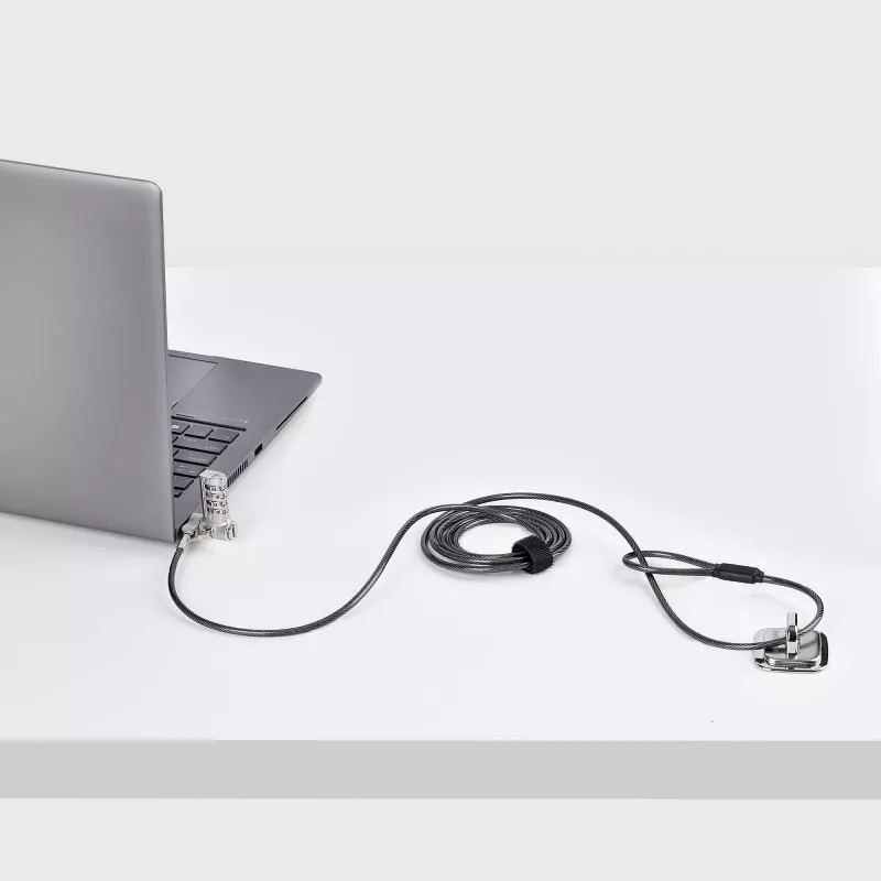 StarTech.com Universal Laptop Cable Lock 6.6ft (2m) – rakinama kabelinė spyna nešiojamam kompiuteriui, suderinama su Noble Wedge®/Nano/K-Slot, serijinė kombinacinė spyna, TAA