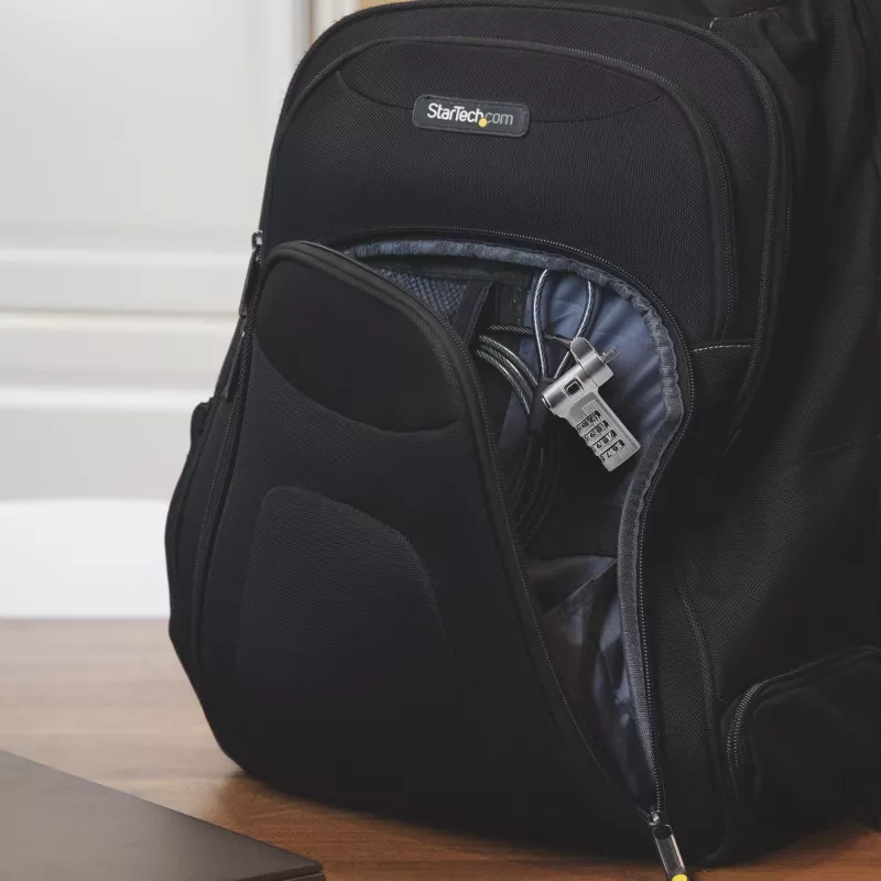 StarTech.com Universal Laptop Cable Lock 6.6ft (2m) – rakinama kabelinė spyna nešiojamam kompiuteriui, suderinama su Noble Wedge®/Nano/K-Slot, serijinė kombinacinė spyna, TAA
