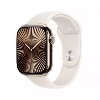 Išmanusis laikrodis Apple Watch Series 10 GPS + Cellular 46mm Titaninis korpusas Auksinė spalva Starlight Sport juosta M/L