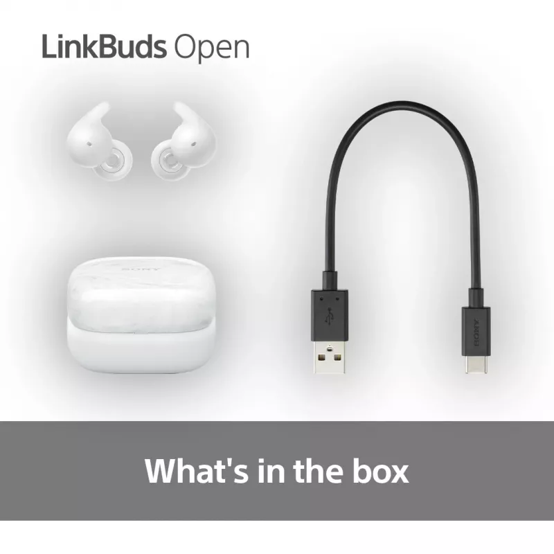 Belaidės ausinės Sony LinkBuds Open WFL910W – atviro tipo, Bluetooth 5.3, 20–20000 Hz, 10 m, baltos