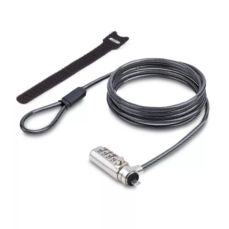 StarTech.com Slim Lock Nano Slot suderinama, 2 m fiksavimo kabelis, apsauga nuo vagystės nešiojamam kompiuteriui, pjovimui atsparus plieninis kabelis, 4 skaitmenų kodas