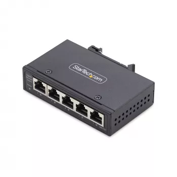 StarTech.com 5 prievadų nevaldomas pramoninis tinklo jungiklis, 100/1000 Ethernet, DIN bėgelio/sieninis montavimas, tvirtas IP30 gigabitinis jungiklis, -40°F-167°F, 9~60V DC, TAA atitinkantis