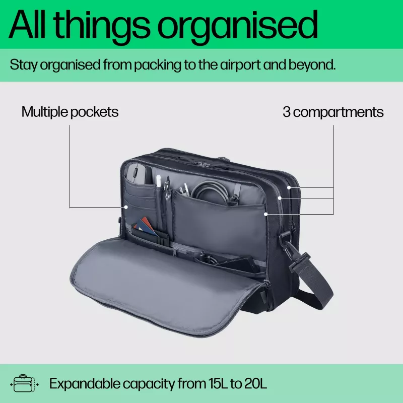 HP Travel Plus 15L portfelis nešiojamam kompiuteriui 14 colių, 820 g, vienspalvis