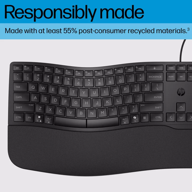 HP 485 Comfort laidinė klaviatūra, pilno dydžio, USB, membraninė, su riešo atrama