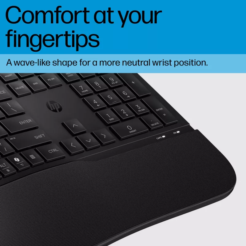 HP 485 Comfort laidinė klaviatūra, pilno dydžio, USB, membraninė, su riešo atrama