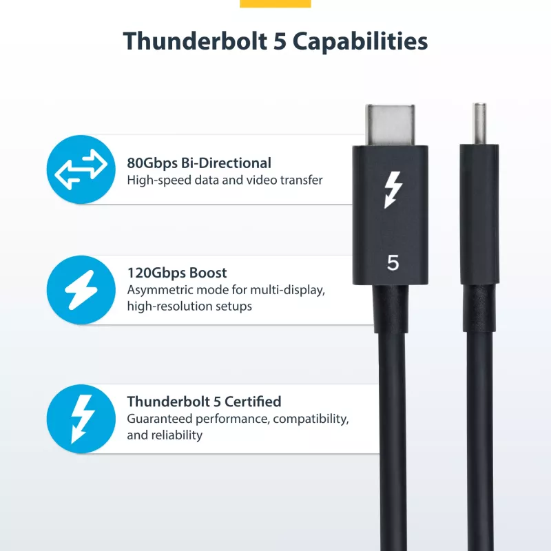 StarTech.com 1,5 pėdų (50 cm) Thunderbolt 5 laidas, 80 Gbps / iki 120 Gbps, 240 W PD, 8K 60 Hz, sertifikuotas Thunderbolt laidas – suderinamas su Thunderbolt 4 / USB4 / USB-C