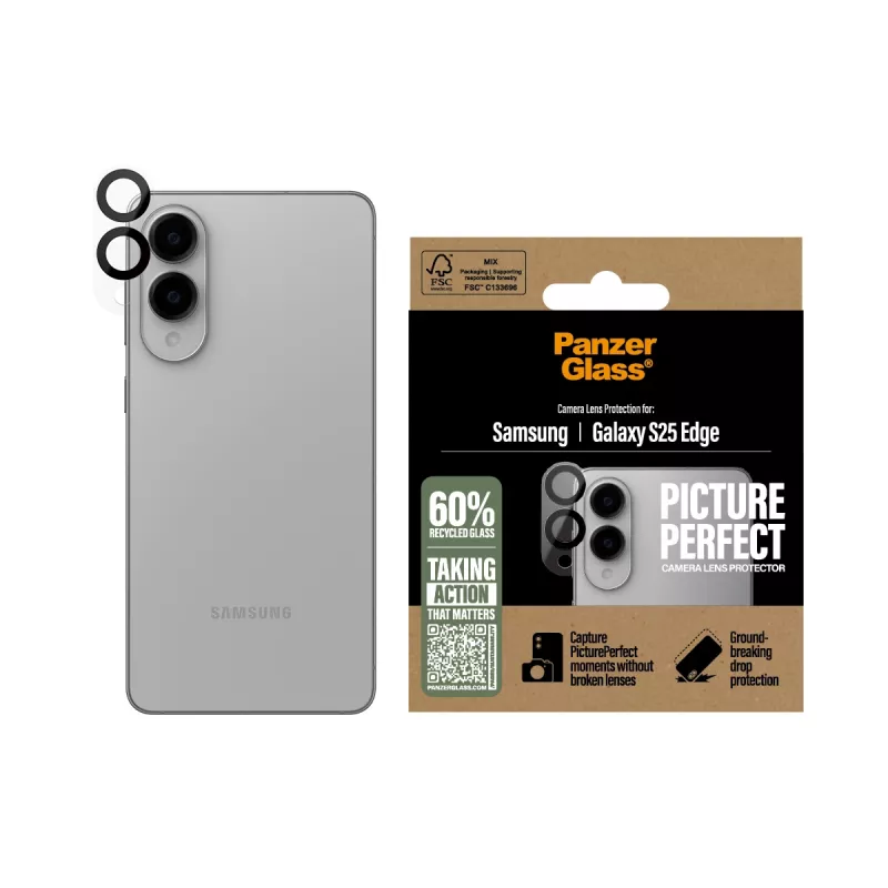 PanzerGlass Samsung Galaxy S25 Edge fotoaparato objektyvo apsauginis stiklas, atsparus įbrėžimams ir smūgiams