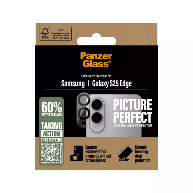 PanzerGlass Samsung Galaxy S25 Edge fotoaparato objektyvo apsauginis stiklas, atsparus įbrėžimams ir smūgiams