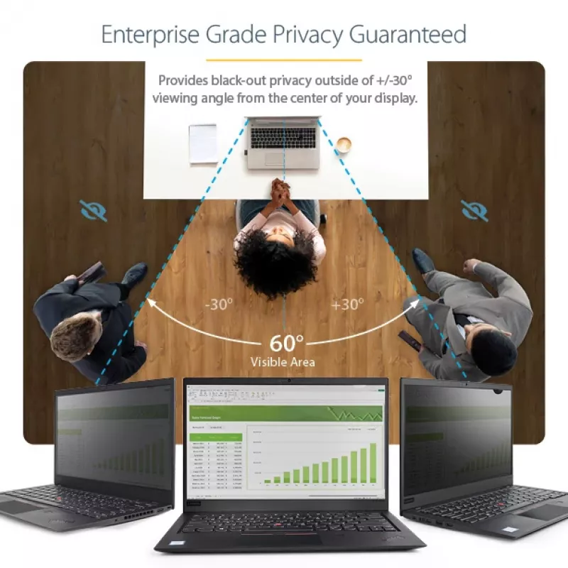 StarTech.com 15,6 col. 16:9 auksinis privatumo ekranas nešiojamam kompiuteriui, reversinis filtras su sustiprintu privatumu, kompiuterio apsaugos filtras, nuimamas ekrano apsauginis gaubtas, +/- 30 laipsn.