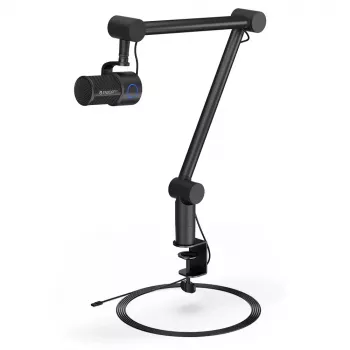 Stalinis mikrofonas ENDORFY Solum Studio – USB laidinis, 24 bitai / 96 kHz, 20–20000 Hz, reguliuojamas stovo laikiklis, lietiminiai valdikliai, ausinių išėjimas, juodas