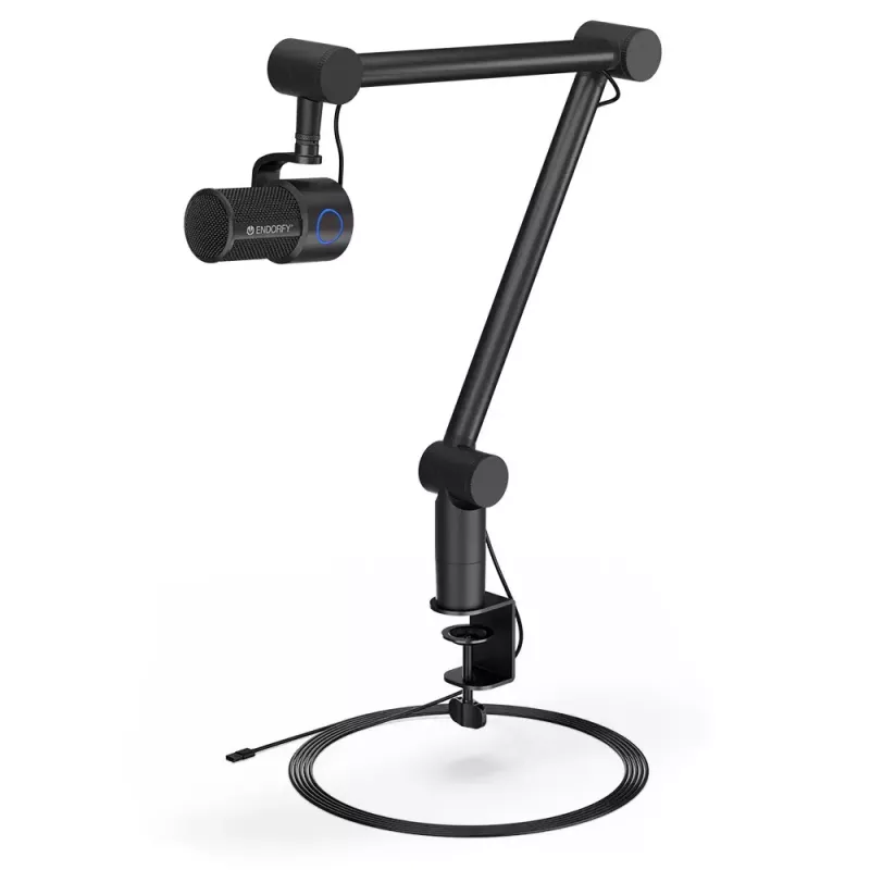 Stalinis mikrofonas ENDORFY Solum Studio – USB laidinis, 24 bitai / 96 kHz, 20–20000 Hz, reguliuojamas stovo laikiklis, lietiminiai valdikliai, ausinių išėjimas, juodas