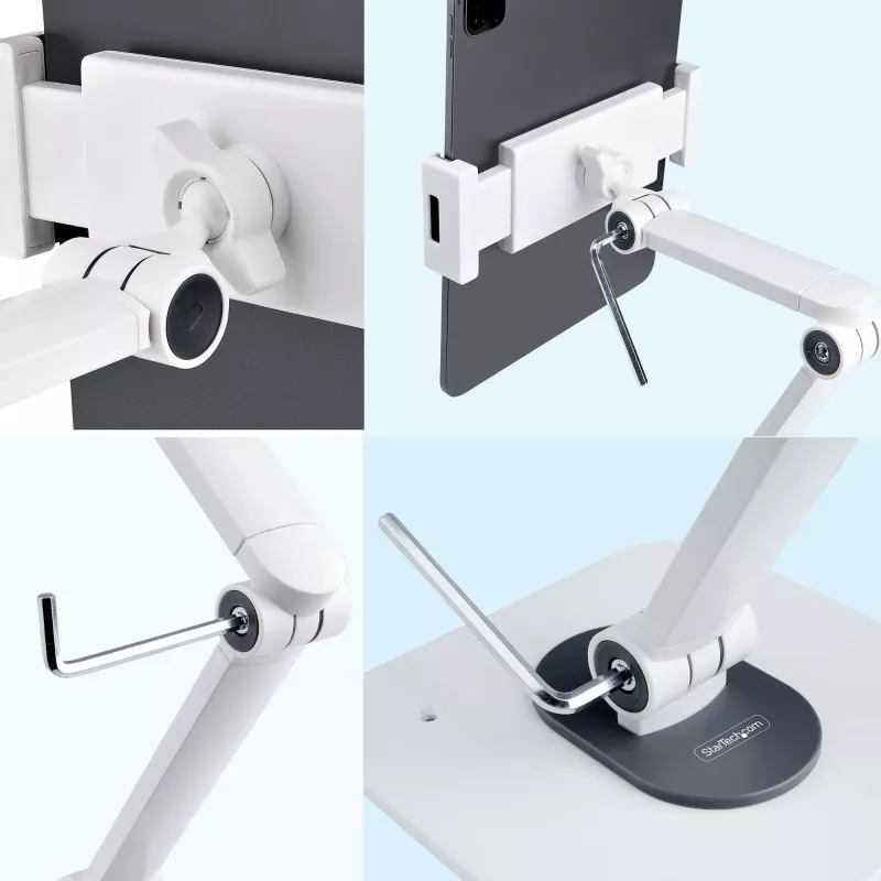 StarTech.com reguliuojamas planšetinio kompiuterio stovas – tvirtinamas prie stalo ar sienos – talpa 1 kg – ergonomiškas universalus planšetės laikiklis su pasukimu ir sukimu