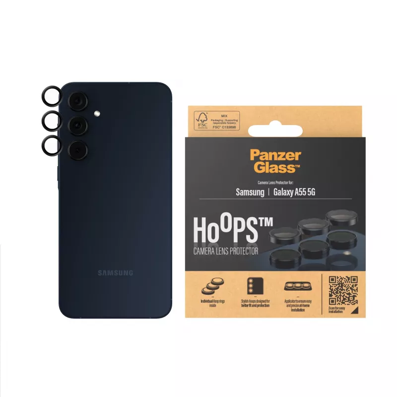 PanzerGlass Hoops® kameros lęšio apsauga, juoda, Samsung Galaxy A55 5G