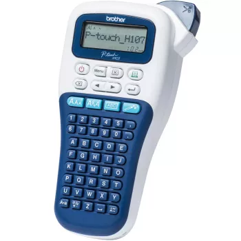 Etikečių spausdintuvas Brother PT-H107B – terminis perkėlimas, 180×180 DPI, 20 mm/s, TZe juostos 3,5/6/9/12 mm, LCD, AAA baterija