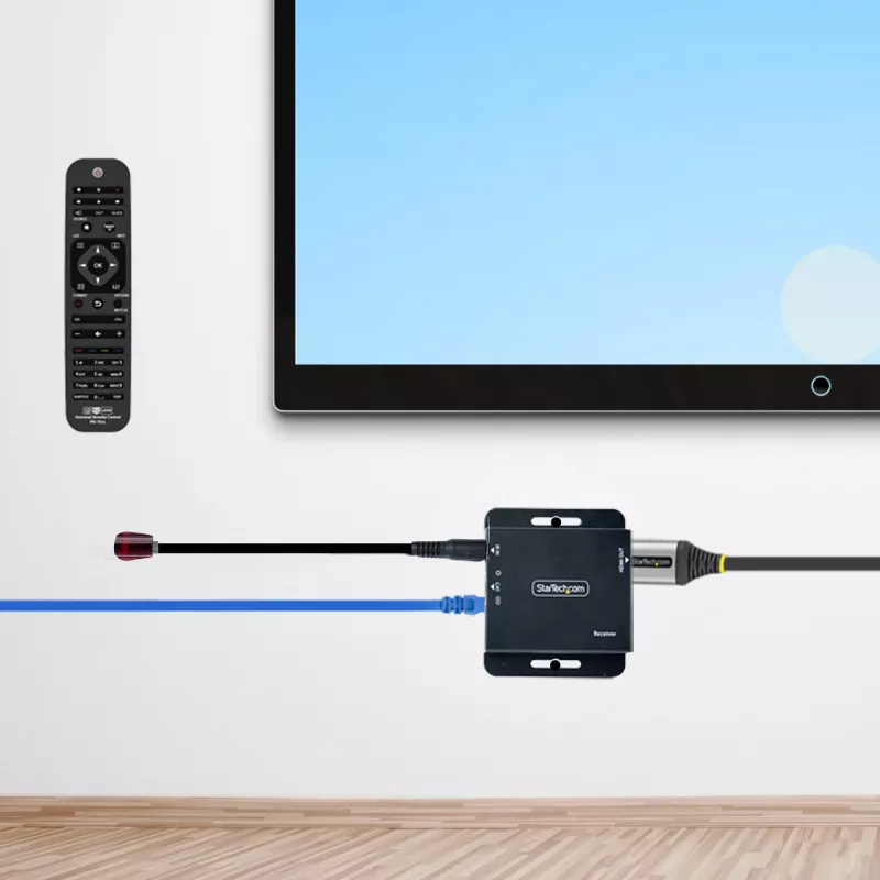 StarTech.com 4K HDMI prailgintuvas per CAT6/CAT5 Ethernet kabelį, 4K 30Hz arba 1080p 60Hz vaizdo prailgintuvas, HDMI per Ethernet kabelį, HDMI siųstuvas ir imtuvas rinkinys, IR nuotolinio valdymo pultas