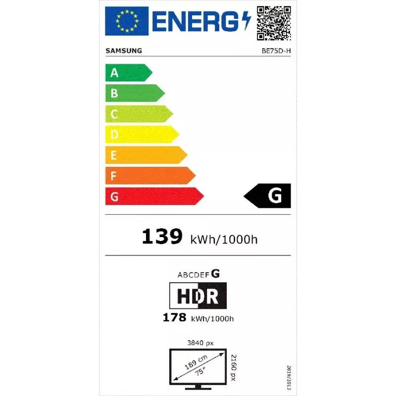 Samsung BE75D-H skaitmeninės reklamos plokščiasis ekranas 190,5 cm (75 colių) LED Wi-Fi 4K Ultra HD juodas Tizen 16/7