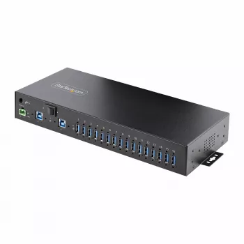 StarTech.com 16 pramoninis USB 5Gbps šakotuvas su maitinimo adapteriu, metaliniu korpusu, tvirtinamu, ESD apsauga, gnybtų bloko maitinimu, USB įkrovimu, dviejų pagrindinių kompiuterių perjungimu - TAA