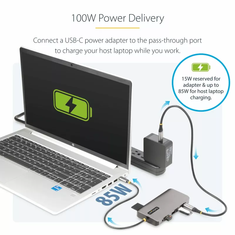 StarTech.com USB-C kelių monitorių adapteris, du 4K 60Hz + 4K 30Hz HDMI ir DisplayPort, 4 prievadų USB šakotuvas, 100W PD perdavimas, GbE, SD/MicroSD kortelių skaitytuvai