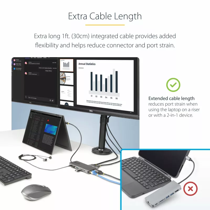 StarTech.com USB-C kelių monitorių adapteris, du 4K 60Hz + 4K 30Hz HDMI ir DisplayPort, 4 prievadų USB šakotuvas, 100W PD perdavimas, GbE, SD/MicroSD kortelių skaitytuvai