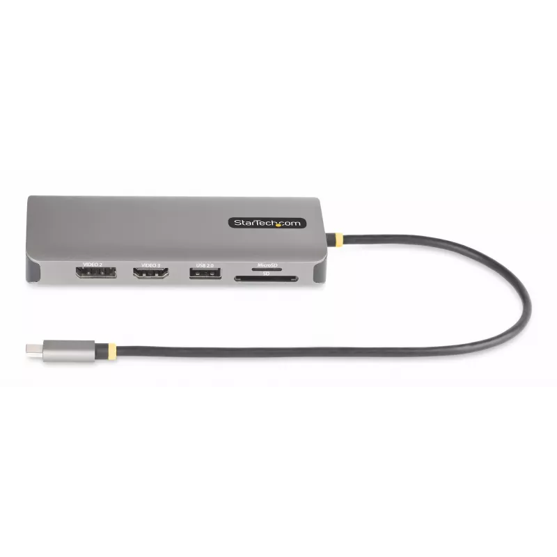 StarTech.com USB-C kelių monitorių adapteris, du 4K 60Hz + 4K 30Hz HDMI ir DisplayPort, 4 prievadų USB šakotuvas, 100W PD perdavimas, GbE, SD/MicroSD kortelių skaitytuvai