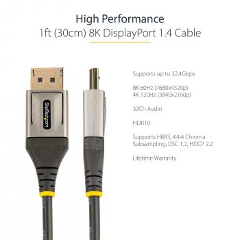 StarTech.com 1ft (30cm) DisplayPort 1.4 laidas - 8K 60Hz HDR10 - Ultra HD 4K 120Hz vaizdas - DP 1.4 laidas - Monitoriams/ekranams - DisplayPort į DisplayPort laidas - Vyriškas/Vyriškas