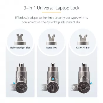 StarTech.com 3-in-1 Universal Laptop Lock 6.6ft (2m) – universalus nešiojamojo kompiuterio užraktas su pagrindiniu raktu