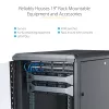 StarTech.com 4-Post 12U serverinis stovas, užrakinamas 19 colių duomenų stovas kompiuterinei / AV / IT įrangai, biuro / namų tinklo stovas su ratukais ir reguliuojamais montavimo bėgeliais
