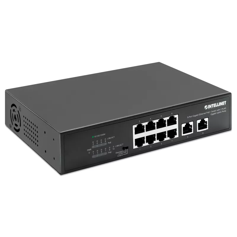Intellinet 8 prievadų Gigabit Ethernet PoE+ komutatorius 120W su 2 uplink prievadais