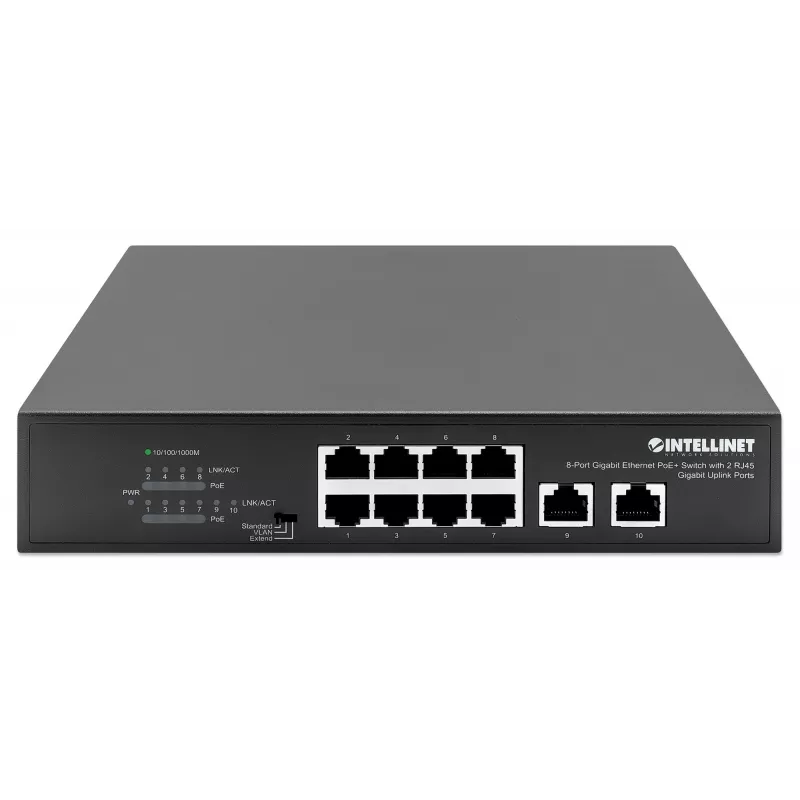 Intellinet 8 prievadų Gigabit Ethernet PoE+ komutatorius 120W su 2 uplink prievadais