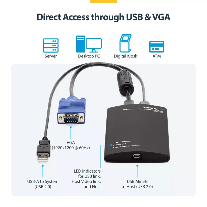 StarTech.com KVM Console į USB 2.0 nešiojamas avarinės prieigos adapteris
