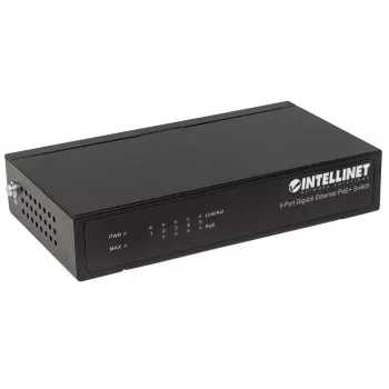 Intellinet 5 prievadų Gigabit Ethernet PoE+ jungiklis, 4 PSE prievadai, IEEE 802.3at/af, 60 W, stalinis