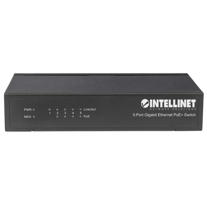 Intellinet 5 prievadų Gigabit Ethernet PoE+ jungiklis, 4 PSE prievadai, IEEE 802.3at/af, 60 W, stalinis