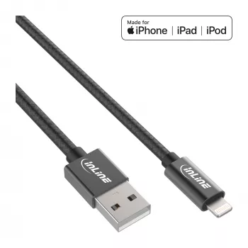 InLine Lightning USB laidas, iPad, iPhone, iPod, juodas/alu, 2 m, MFi sertifikuotas