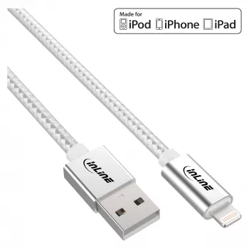 InLine Lightning USB laidas, iPad, iPhone, iPod, sidabrinis/aliuminis 1 m, MFi sertifikuotas