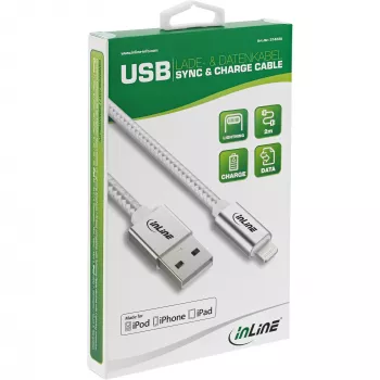 InLine Lightning USB laidas, iPad, iPhone, iPod, sidabrinis/aliuminis 1 m, MFi sertifikuotas