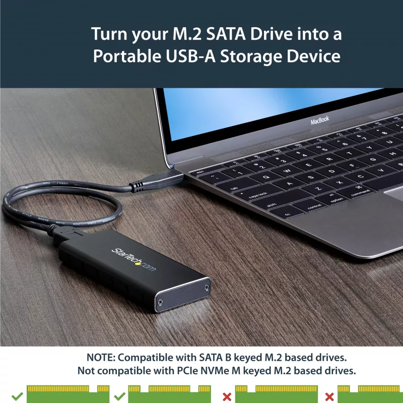 StarTech.com SM21BMU31C3 M.2 SATA SSD išorinis korpusas su USB 3.1 (10Gbps) ir USB-C laidu
