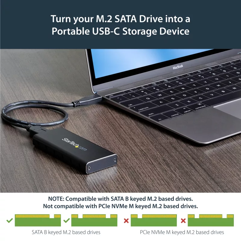 StarTech.com SM21BMU31C3 M.2 SATA SSD išorinis korpusas su USB 3.1 (10Gbps) ir USB-C laidu