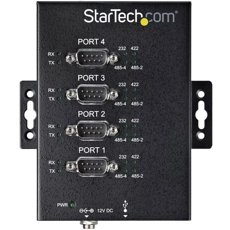 StarTech.com 4 prievadų serijinis USB į RS232/RS485/RS422 adapteris - Pramoninis USB 2.0 į DB9 serijinį keitiklį - IP30 - Tvirtinamas ant DIN bėgio - Metalinis serijinis USB mazgas - 15 kV ESD apsauga