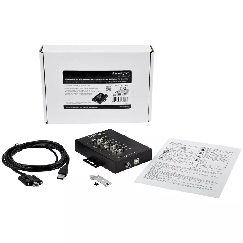 StarTech.com 4 prievadų serijinis USB į RS232/RS485/RS422 adapteris - Pramoninis USB 2.0 į DB9 serijinį keitiklį - IP30 - Tvirtinamas ant DIN bėgio - Metalinis serijinis USB mazgas - 15 kV ESD apsauga