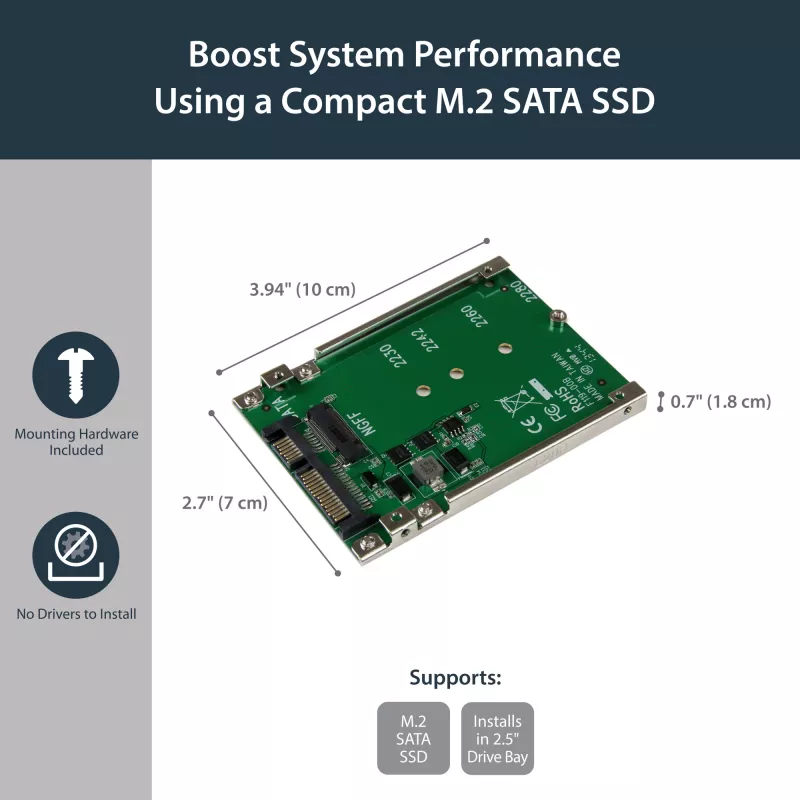 StarTech.com M.2 SATA SSD į 2,5 colio SATA adapteris - M.2 NGFF į SATA keitiklis - 7 mm - atviro rėmo laikiklis