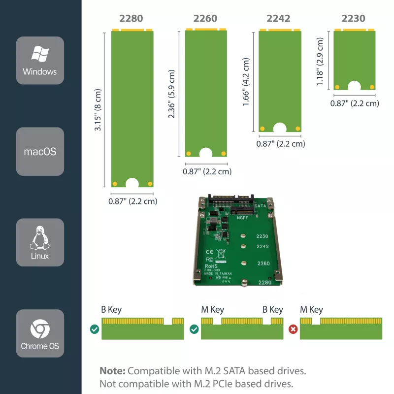 StarTech.com M.2 SATA SSD į 2,5 colio SATA adapteris - M.2 NGFF į SATA keitiklis - 7 mm - atviro rėmo laikiklis
