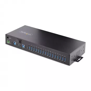 StarTech.com 16 pramoninis USB 3.0 mazgas 5Gbps, metalinis, DIN/paviršiaus/stovo montavimas, ESD apsauga, gnybtų bloko maitinimas, iki 120W bendras USB įkrovimas, dviejų pagrindinių kompiuterių mazgas/jungiklis