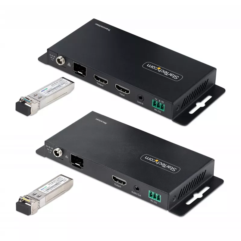StarTech.com 4K HDMI per šviesolaidį prailgintuvas, 4K 60Hz iki 3300 pėdų/1 km (vienmodis) arba 1000 pėdų/300 m (daugiamodis) LC šviesolaidis, HDR, HDCP, 3.5 mm garsas/RS232/IR prailgintuvas, siųstuvas ir imtuvas