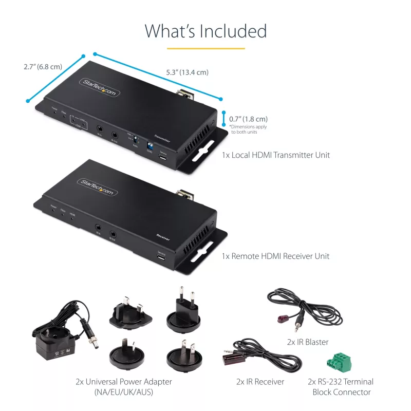 StarTech.com 4K HDMI per šviesolaidį prailgintuvas, 4K 60Hz iki 3300 pėdų/1 km (vienmodis) arba 1000 pėdų/300 m (daugiamodis) LC šviesolaidis, HDR, HDCP, 3.5 mm garsas/RS232/IR prailgintuvas, siųstuvas ir imtuvas