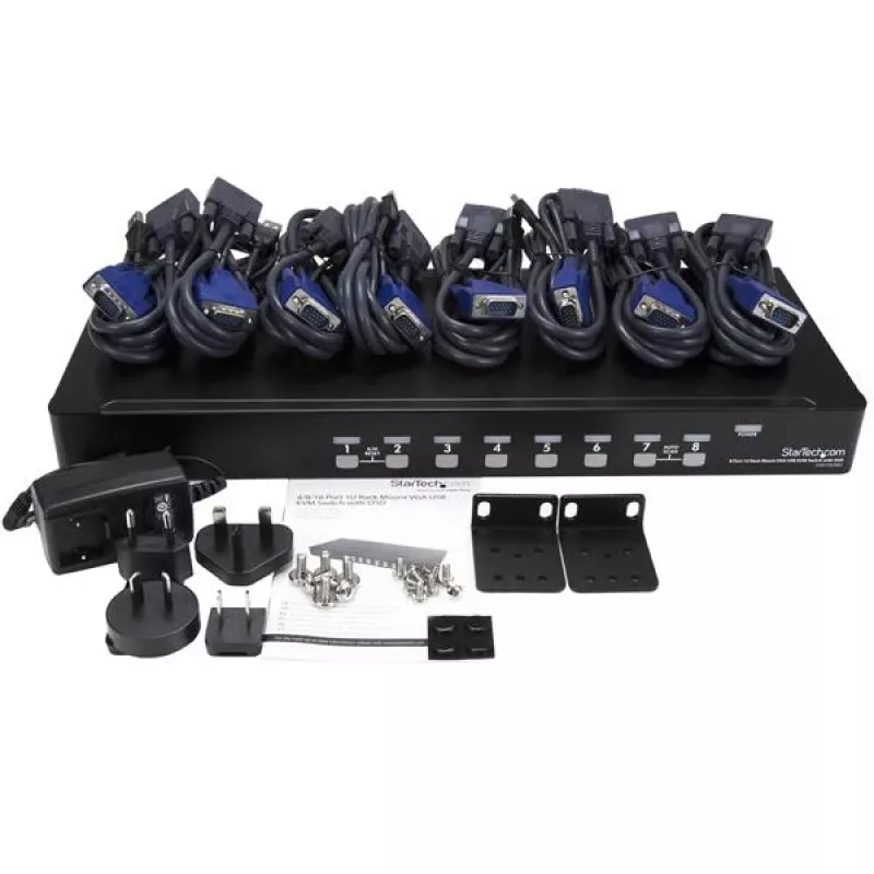 StarTech.com 8 prievadų 1U stovo montavimo USB KVM jungiklio rinkinys su OSD ir kabeliais