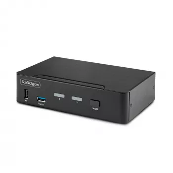 StarTech.com 2 prievadų DisplayPort KVM jungiklis, 8K 60Hz / 4K 144Hz, vienas ekranas, DP 1.4, 2x USB 3.0 prievadai, 4x USB 2.0 HID prievadai, mygtukinis ir klavišinis perjungimas, TAA atitiktis - nepriklausoma nuo OS, metalinis korpusas