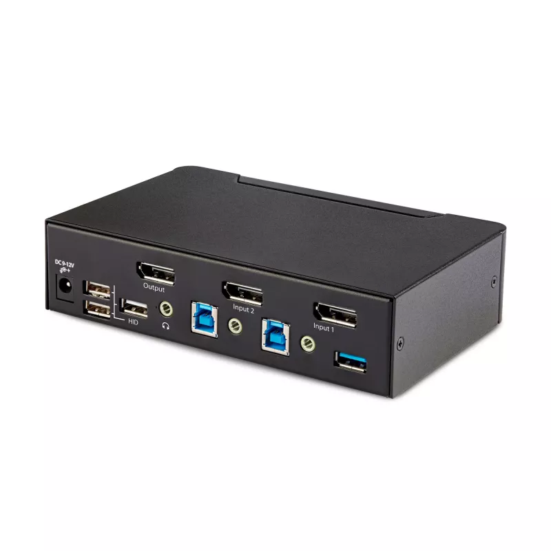 StarTech.com 2 prievadų DisplayPort KVM jungiklis, 8K 60Hz / 4K 144Hz, vienas ekranas, DP 1.4, 2x USB 3.0 prievadai, 4x USB 2.0 HID prievadai, mygtukinis ir klavišinis perjungimas, TAA atitiktis - nepriklausoma nuo OS, metalinis korpusas